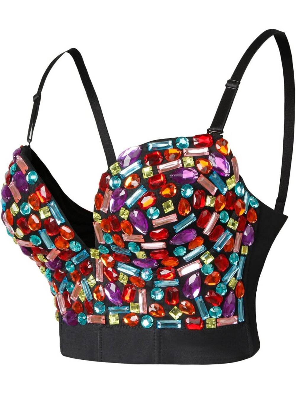 Women Multi Colour Spaghetti Straps Rhinestone Beaded Clubwear Bustier Crop Top - Picture 4 of 7